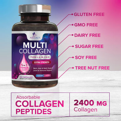 Multi Collagen 2400 mg — Types I, II, III, V & X | 120 Capsules