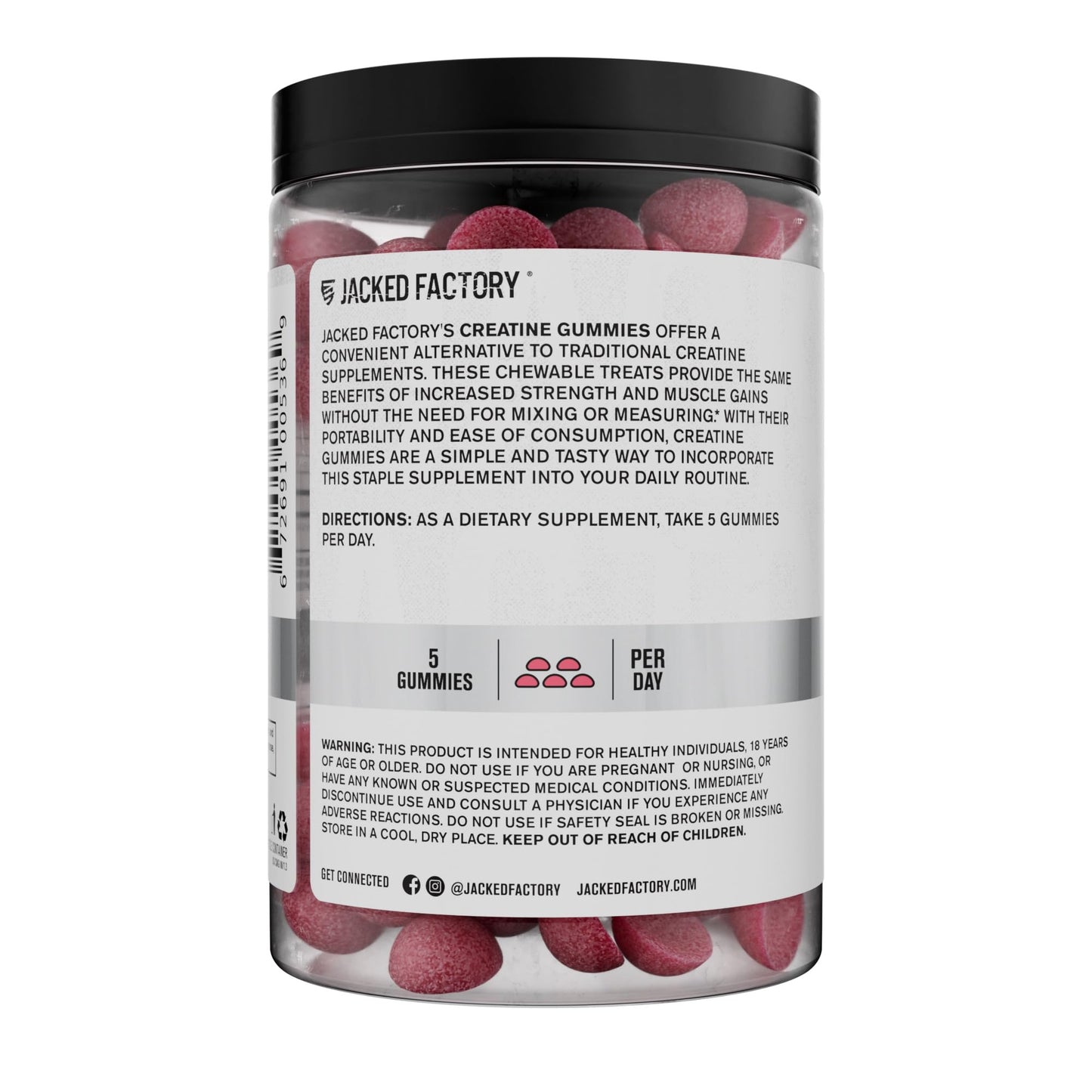 Jacked Factory Creatine Monohydrate Gummies 5g Daily Dose – 150 Watermelon Gummies | Vegan, Travel-Friendly, Third-Party Tested