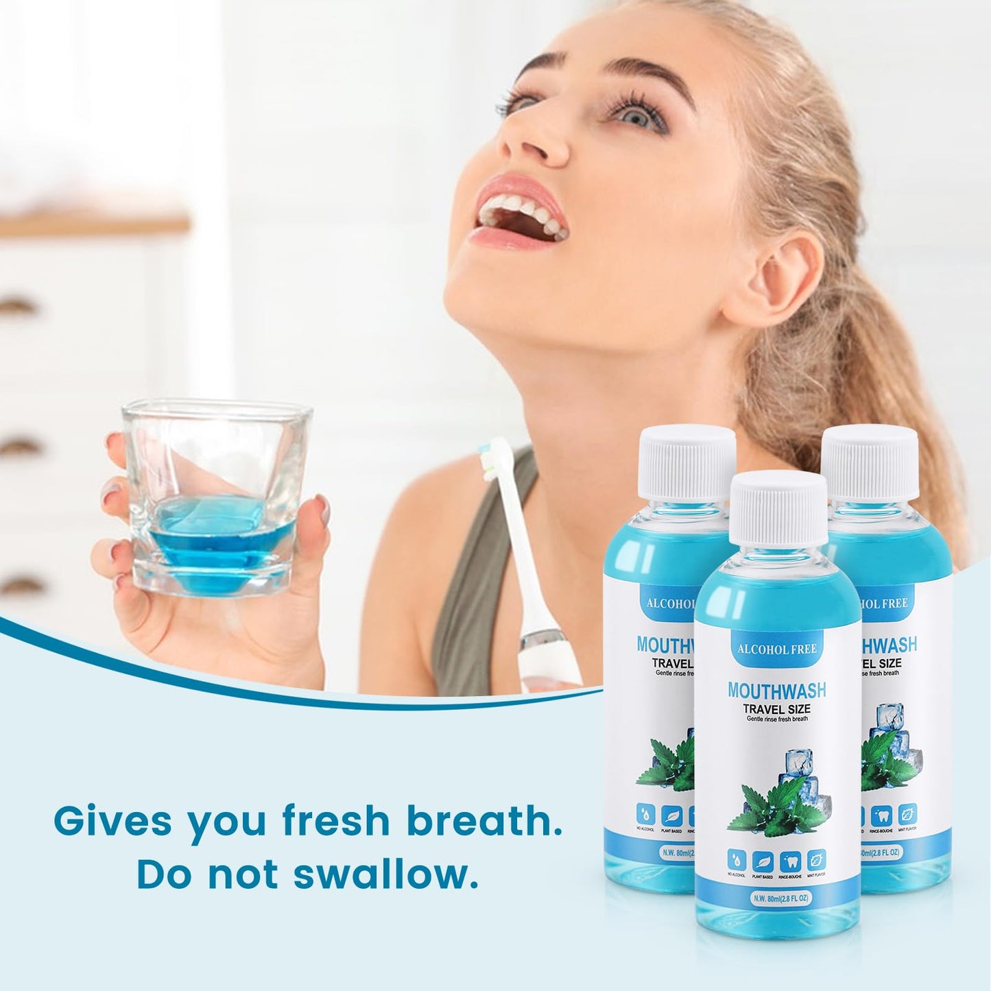100 pcs Travel Size Mouthwash Bulk - 80ml (2.7 fl oz) Mint Portable Mini Bottles for Travel Toiletry Kits