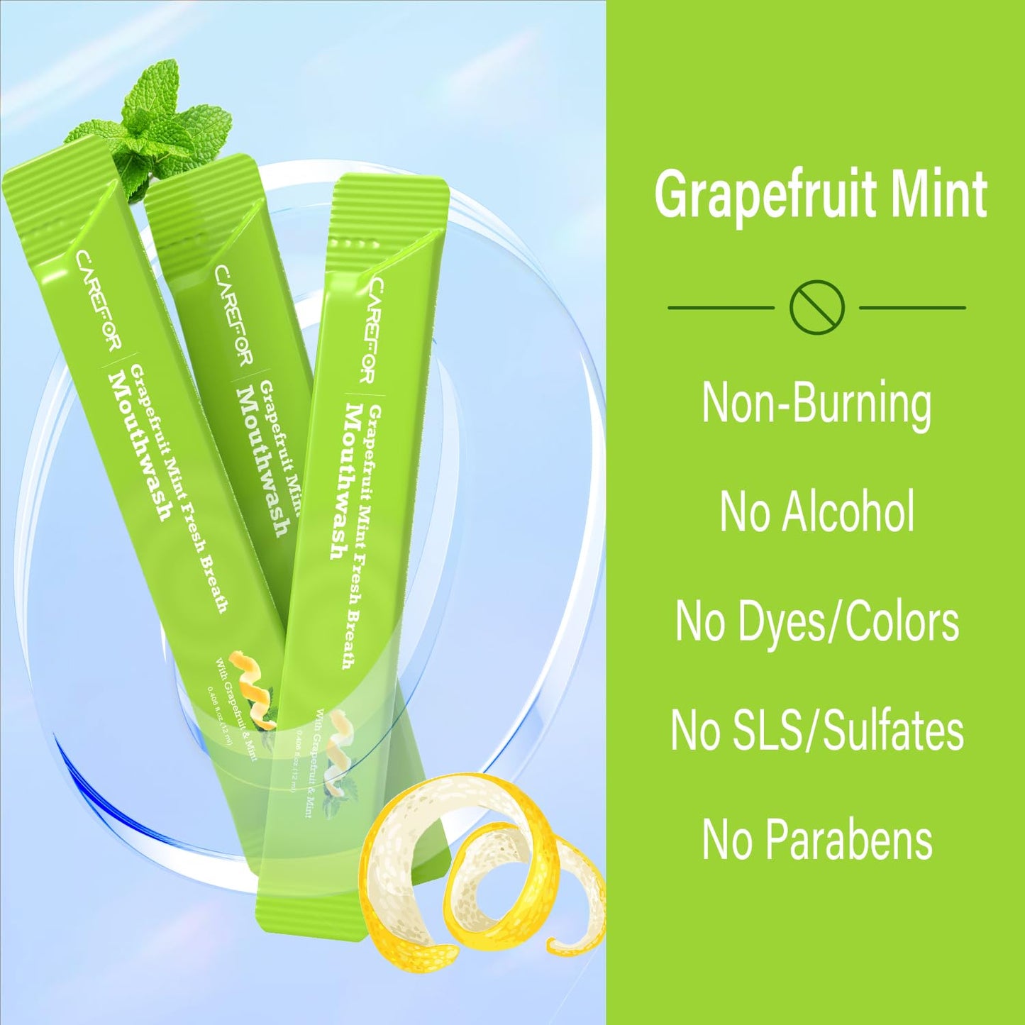 Travel Size Mouthwash Packets – Grapefruit Mint, Alcohol & Fluoride Free | 0.41 fl oz Pack of 20