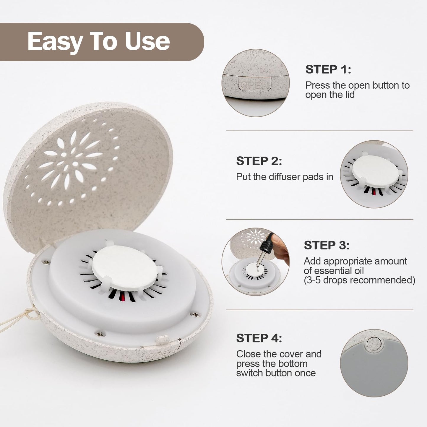 Travel Sized Portable Mini Diffuser for Essential Oils | Waterless No-Sound Aromatherapy for Bedroom, Office, Car