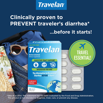 Travelan Anti Diarrhea Pills — Clinically Studied, Drug-Free Traveler’s Diarrhea Prevention, 60 Count
