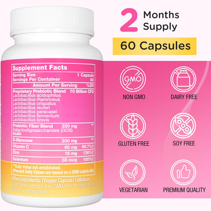 Trehealtt 70 Billion CFUs Vaginal Probiotics – 60 Days Supply, pH Balance, D-Mannose, GMO-Free