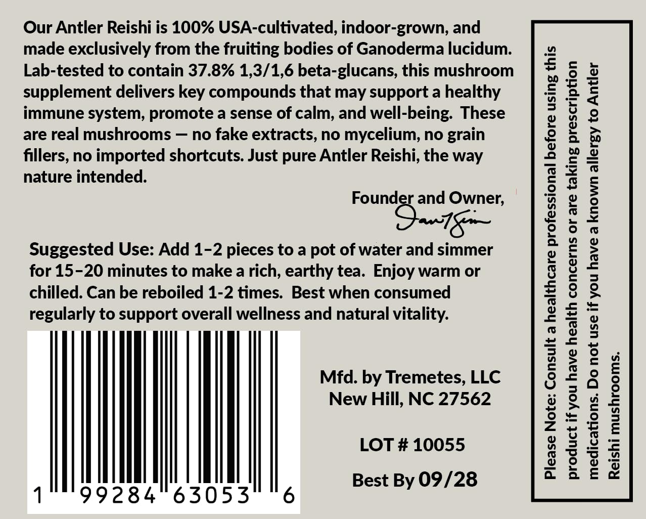 Tremetes Antler Reishi Mushroom – 37.8% Beta-Glucans | Tea Slices in Amber Jar
