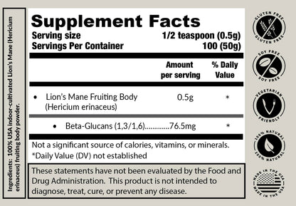 Tremetes Lion’s Mane Mushroom Powder – Lab Verified 15.3% Beta-Glucans | Focus