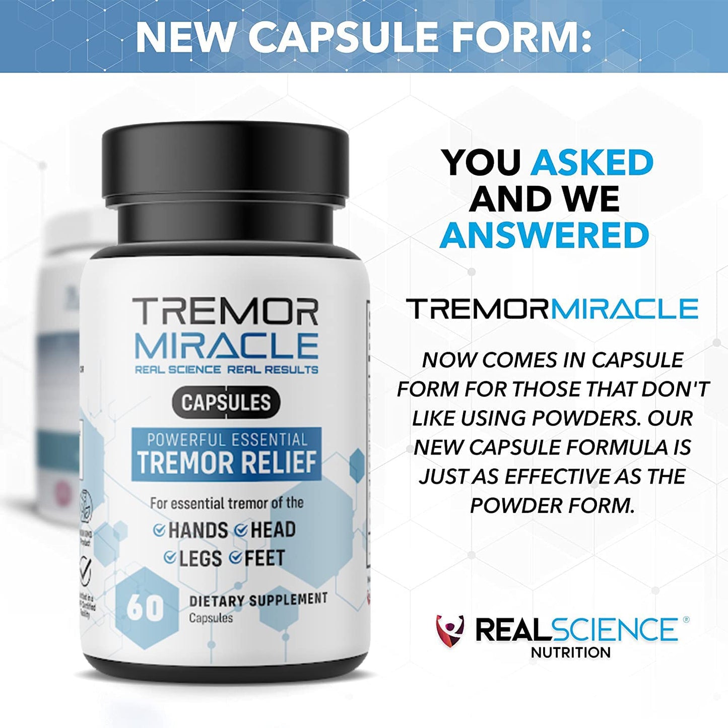 Real Science Tremor Miracle Capsules – Tremor Relief for Adults | TremorStop GABA Vitamins | Made in USA