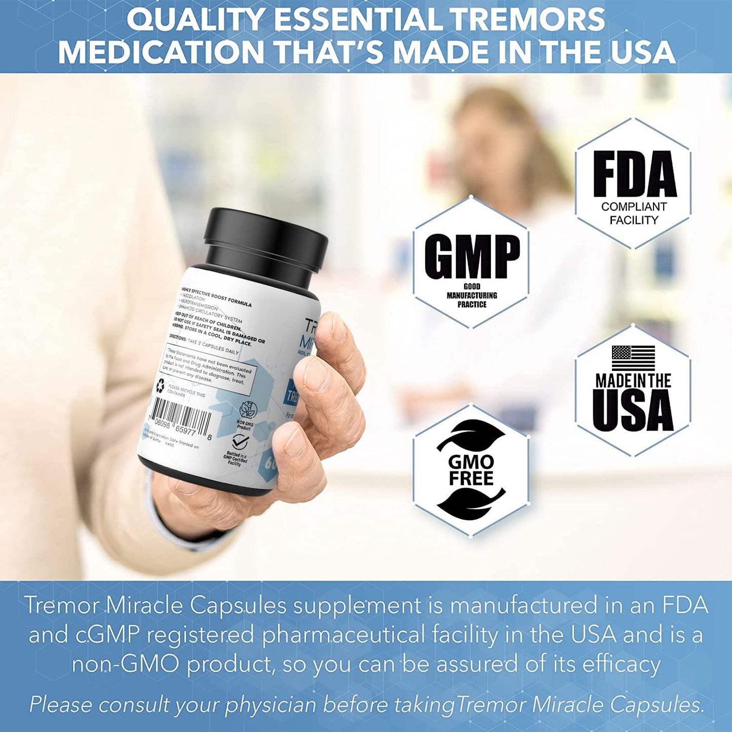 Real Science Tremor Miracle Capsules – Tremor Relief for Adults | TremorStop GABA Vitamins | Made in USA