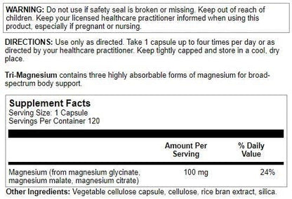 Nutra Biogenesis Tri-Magnesium - High Absorption Magnesium Complex for Bone, Muscle & Teeth | 120 Capsules