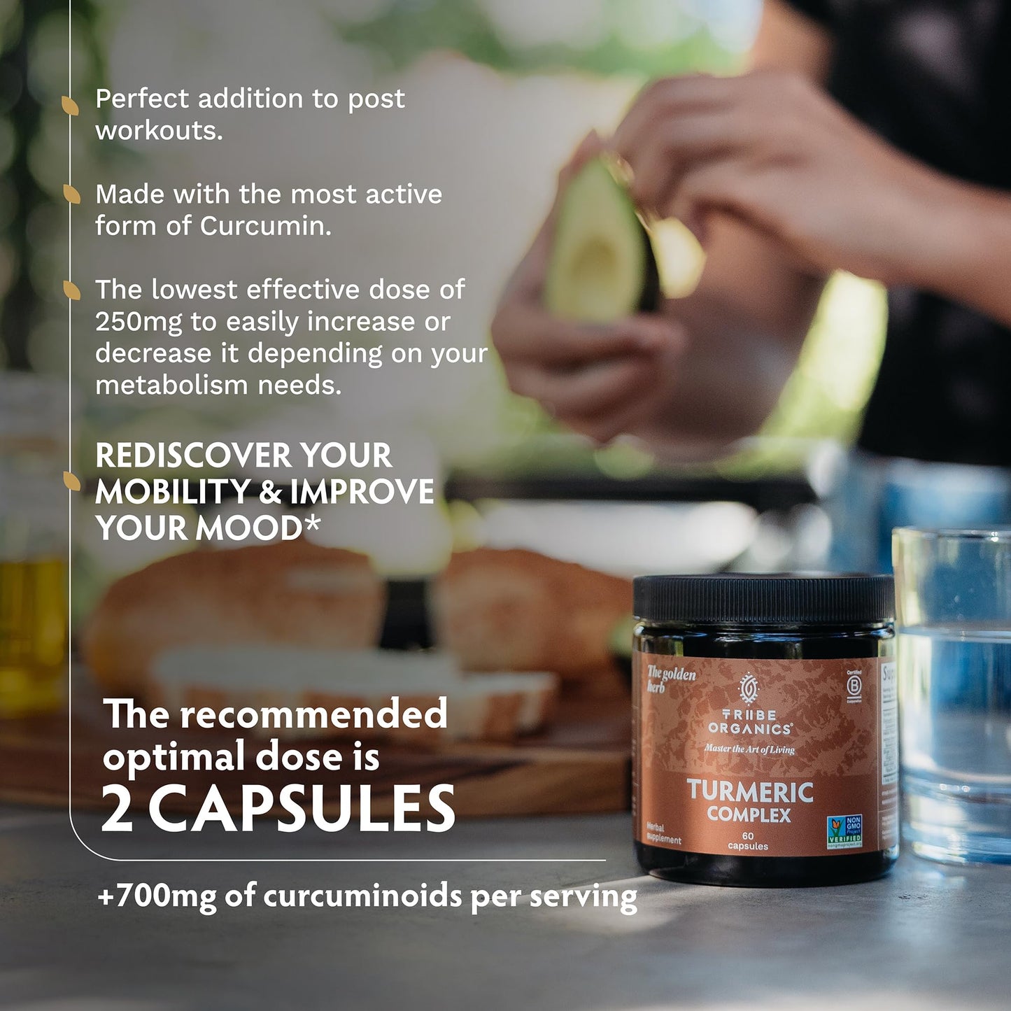 TRIBE ORGANICS Turmeric Curcumin C3 Complex with BioPerine 1050mg | Natural Joint Support | 95% Curcuminoids & Black Pepper for High Absorption | 60 Vegan Capsules
