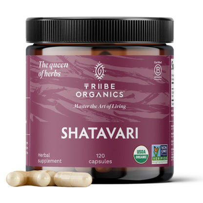 TRIBE ORGANICS Shatavari Organic Supplement – Hormonal Balance & Women's Health | 120 Vegan Capsules