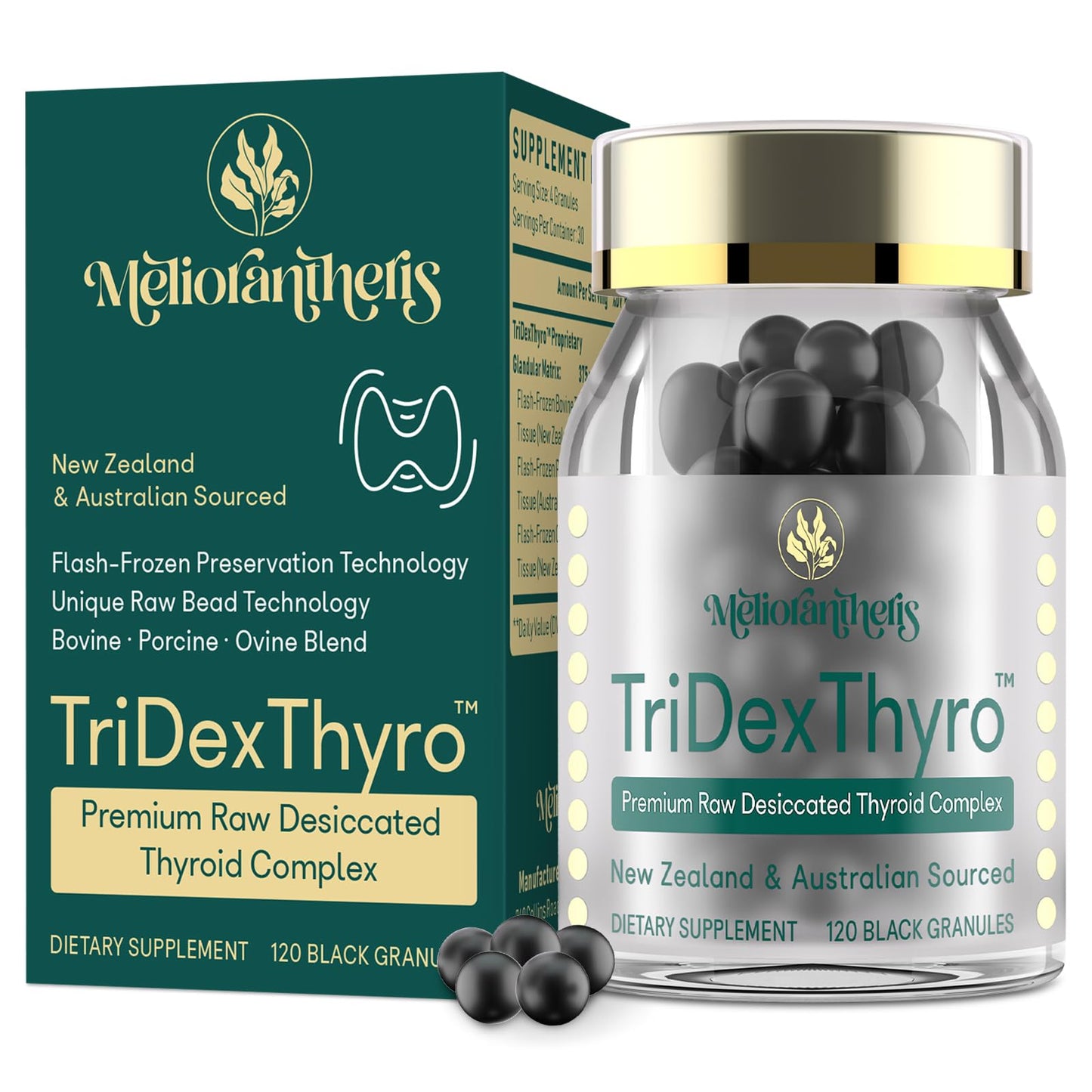 TriDexThyro Raw Desiccated Thyroid Complex – 375 mg, 120 Capsules (1 Pack)