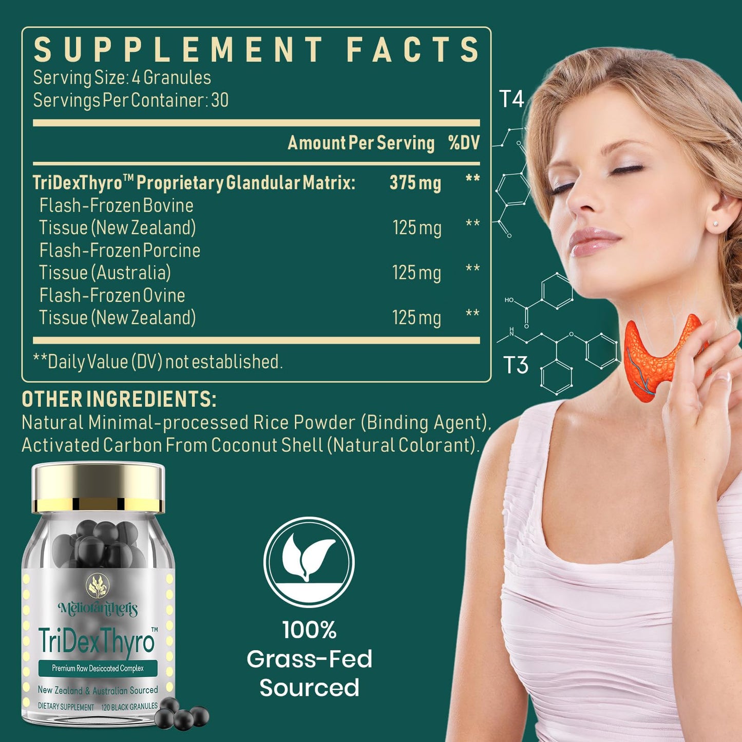 TriDexThyro Raw Desiccated Thyroid Complex – 375 mg, 120 Capsules (1 Pack)