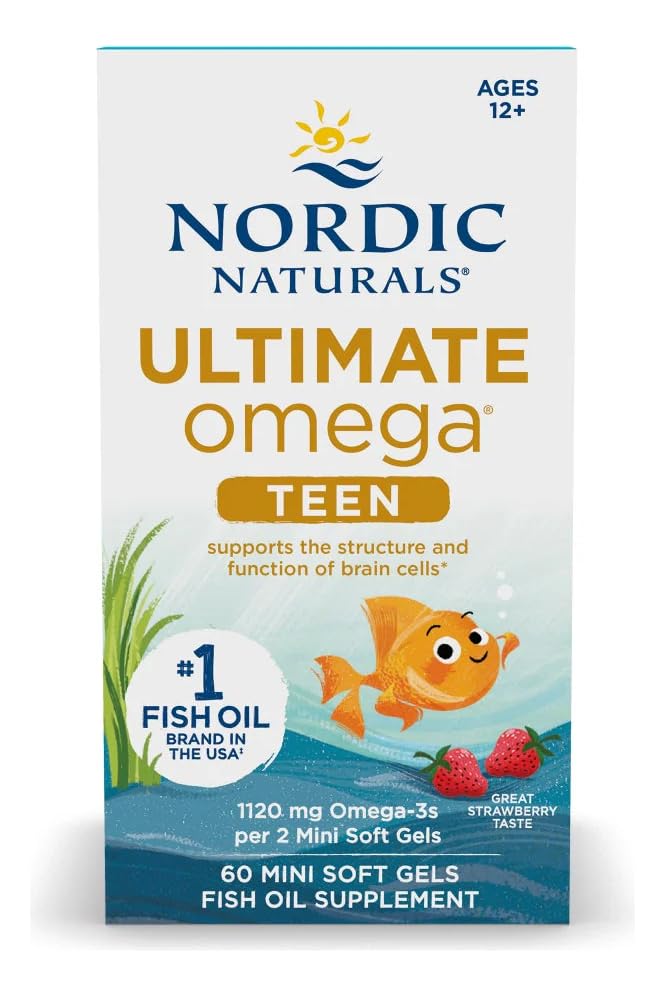 Nordic Naturals Ultimate Omega 2X Teen – Strawberry, 60 Mini Soft Gels | 1120 mg Omega-3 (EPA & DHA) | Non-GMO | 30 Servings