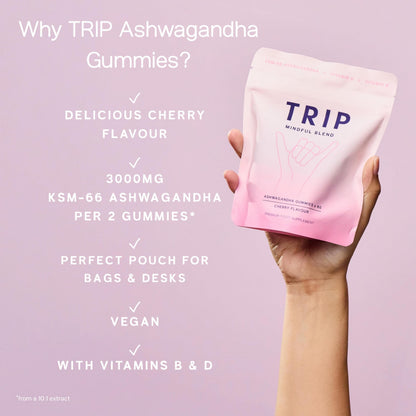 TRIP Ashwagandha Gummies with Vitamin D12 & B Vitamins - 3000mg KSM-66 per Serving, Vegan Cherry, 60 Count