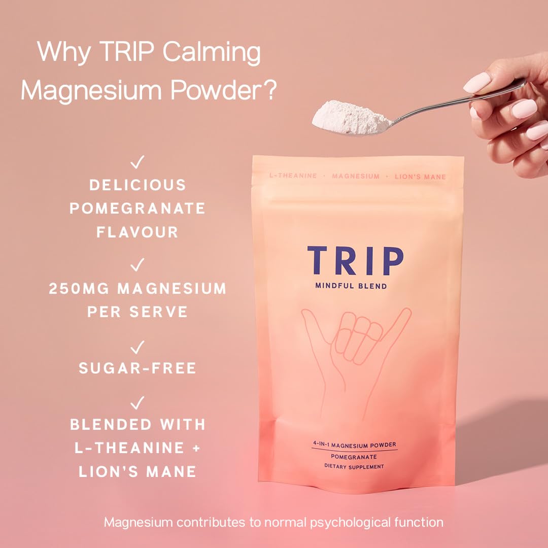 TRIP Magnesium Glycinate Powder with L-Theanine & Lion's Mane – 250mg per Serving | Sugar Free