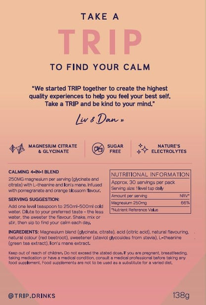 TRIP Magnesium Glycinate Powder with L-Theanine & Lion's Mane – 250mg per Serving | Sugar Free