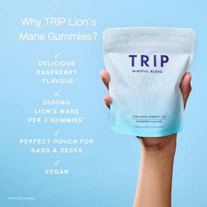 TRIP Raspberry Lion’s Mane Gummies | 2000mg per Serving, Vegan 60 Count