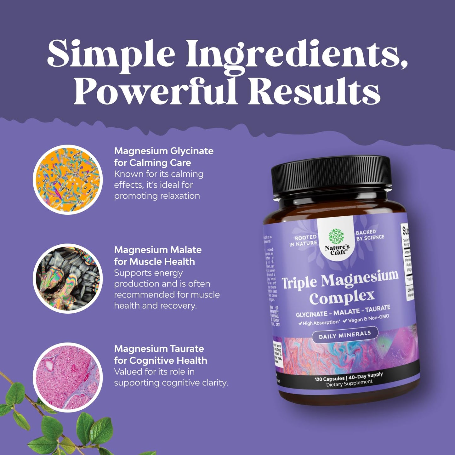 Triple Magnesium Complex 400 mg – High Absorption Glycinate, Malate & Taurate | 120 Count