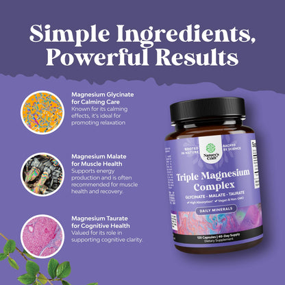 Triple Magnesium Complex 400 mg – High Absorption Glycinate, Malate & Taurate | 120 Count