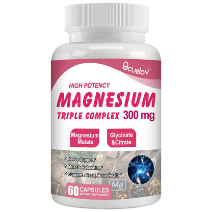 Triple Magnesium Complex 300mg – Glycinate, Malate & Citrate | 60 Caps | Vegan & Non-GMO