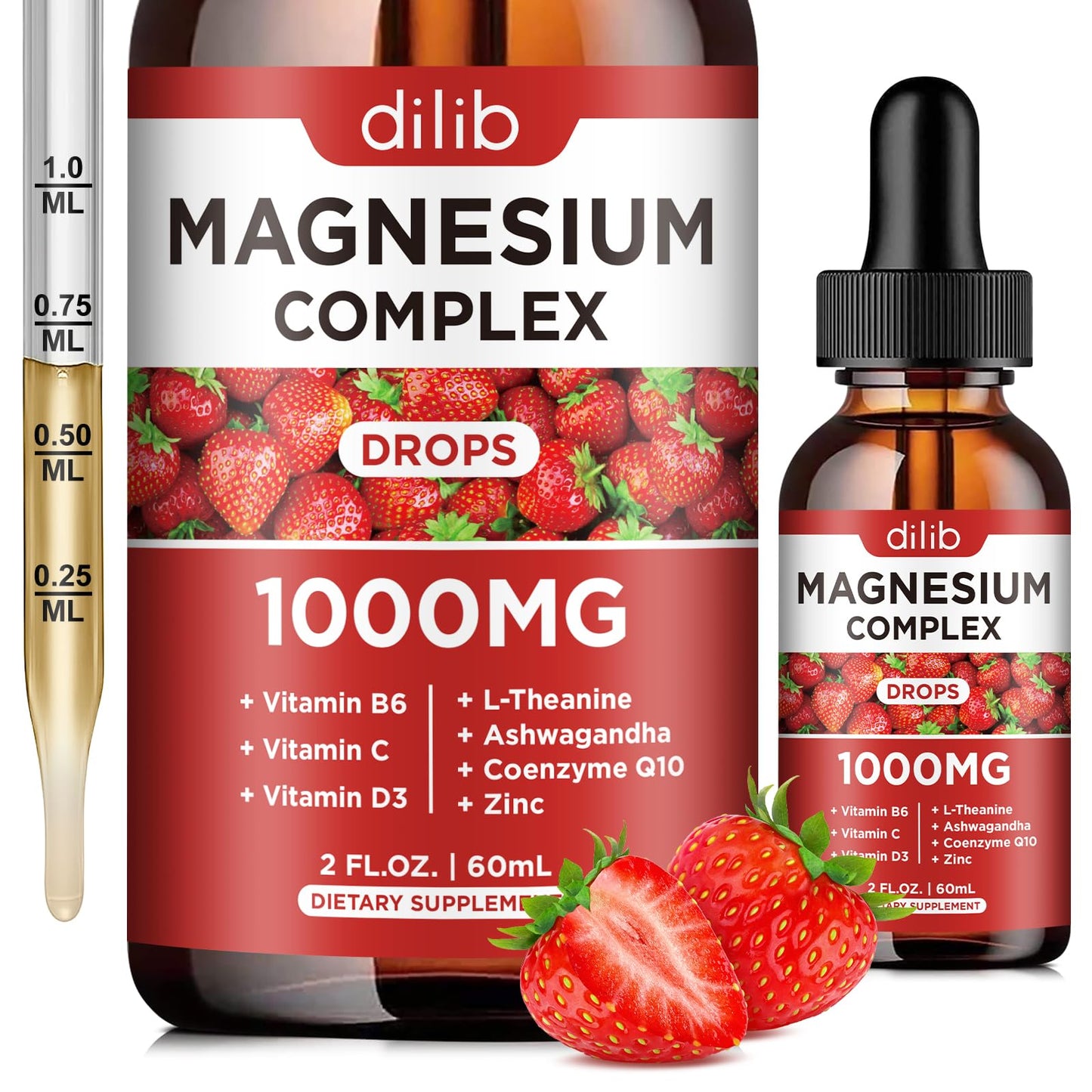 Triple Magnesium Complex Liquid Drops 1000mg – Magnesium Glycinate & Citrate with Ashwagandha, CoQ10, B6, C, D, Zinc | Stress Relief & Bone Support | Vegan