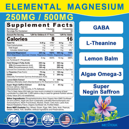 Triple Magnesium Complex Gummies for Adults & Kids 6+ – Sugar Free | Omega-3, Saffron, L-Theanine
