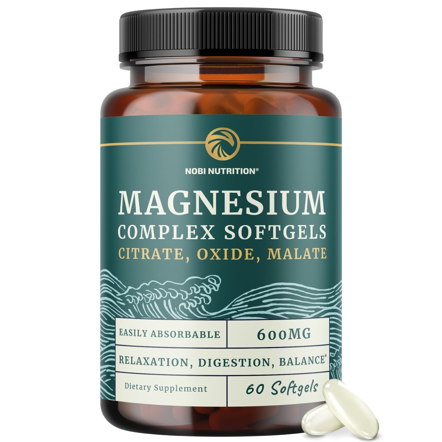 Triple Magnesium Softgels - Citrate, Malate & Oxide | 300mg | Digestive & Sleep Support | 60 Count
