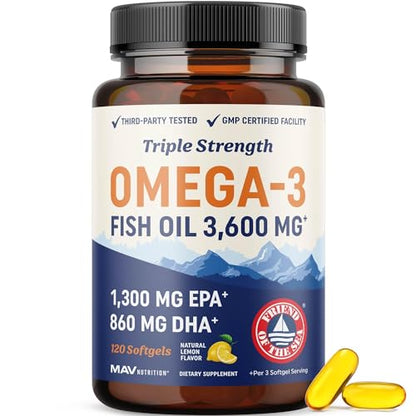 Triple Strength DHA Omega-3 3600mg | 120 Count | Wild-Caught Burpless