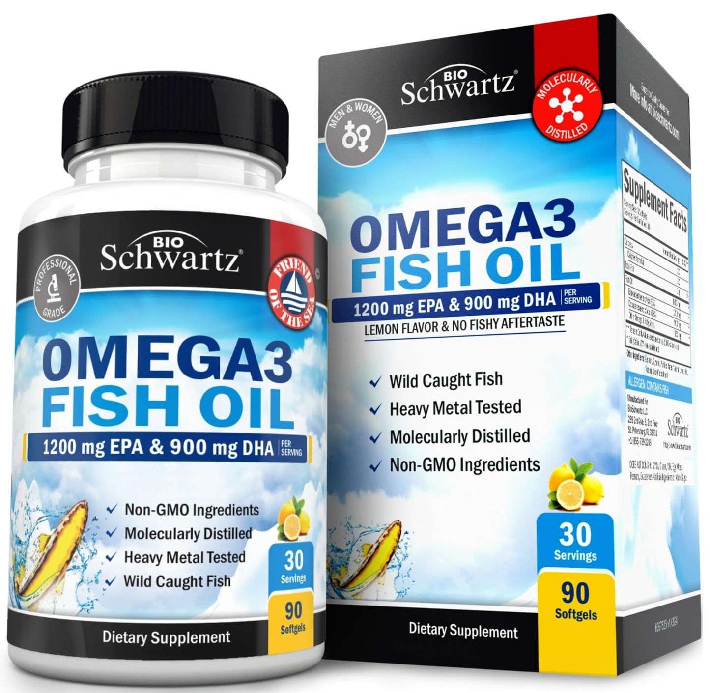 Triple Strength Omega-3 Fish Oil 2250mg EPA/DHA – Icelandic Burpless Lemon, 90 Softgels