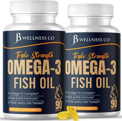 Triple Strength Omega-3 Fish Oil 3750 mg | EPA 1350 mg + DHA 900 mg | Burpless | 180 Count