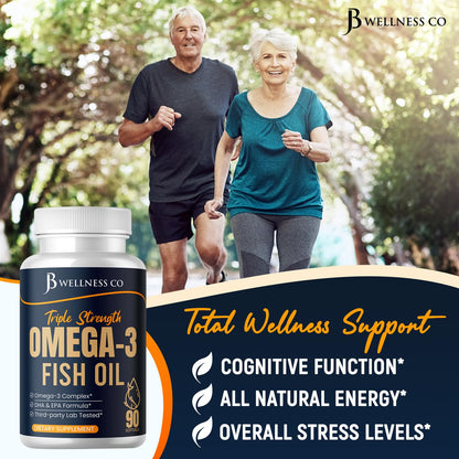Triple Strength Omega-3 Fish Oil 3750 mg | EPA 1350 mg + DHA 900 mg | Burpless | 180 Count