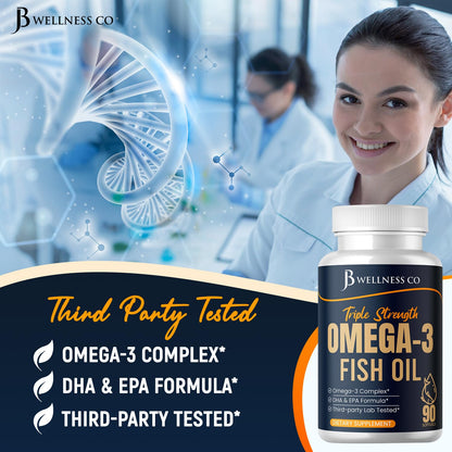 Triple Strength Omega-3 Fish Oil 3750 mg | EPA 1350 mg + DHA 900 mg | Burpless | 180 Count