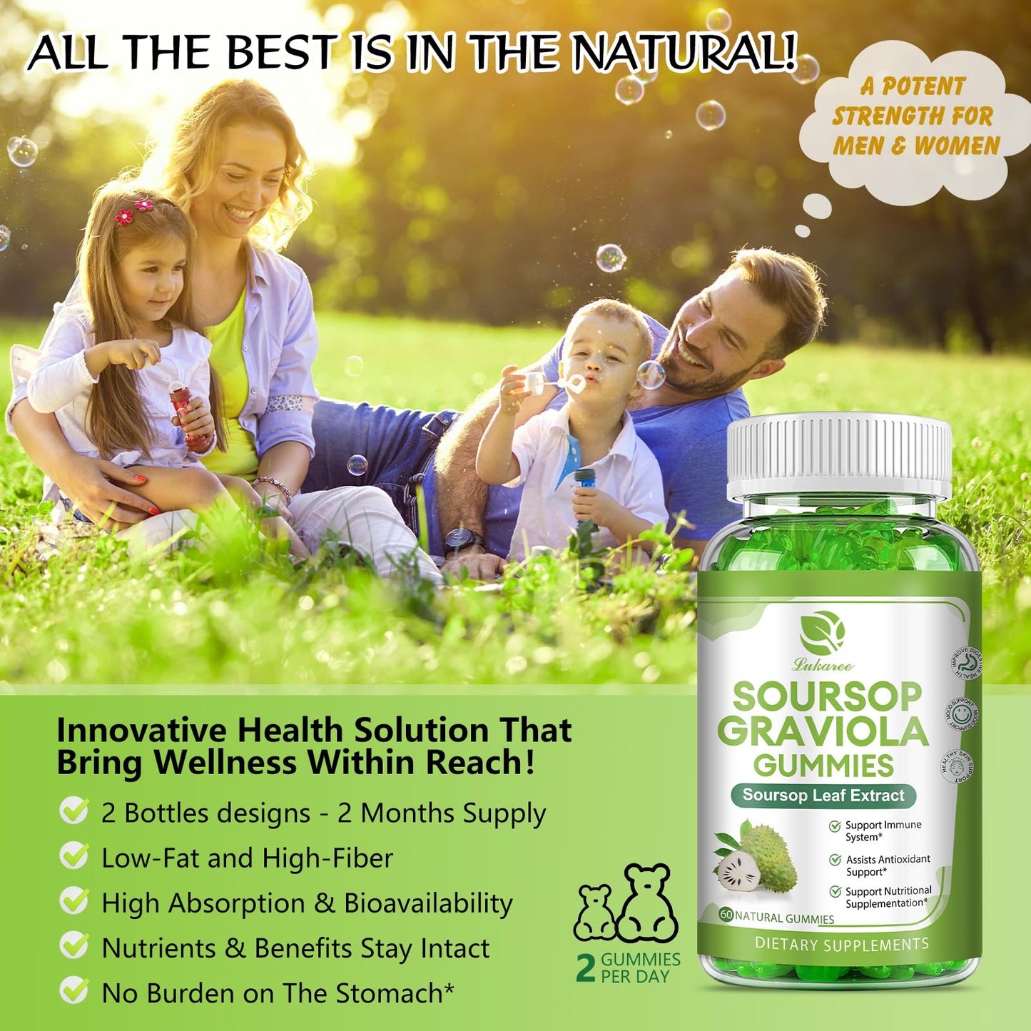 (2 Pack) Soursop Graviola Gummies - Vitamin C, Zinc & Natural Soursop Leaves (120 Gummies)