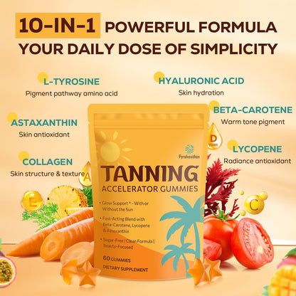 Tanning Gummies with Astaxanthin – Sunless Tanning Supplement for Women & Men | Vegan & Sugar Free | 60 Count