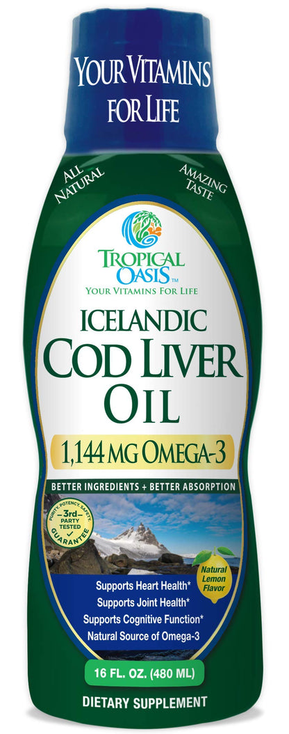 Tropical Oasis Icelandic Cod Liver Oil - 1144mg Omega-3 (Lemon) 90 Servings
