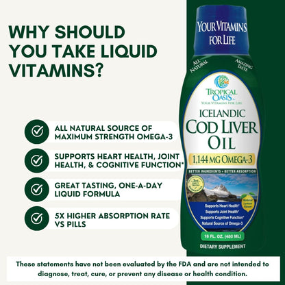 Tropical Oasis Icelandic Cod Liver Oil - 1144mg Omega-3 (Lemon) 90 Servings
