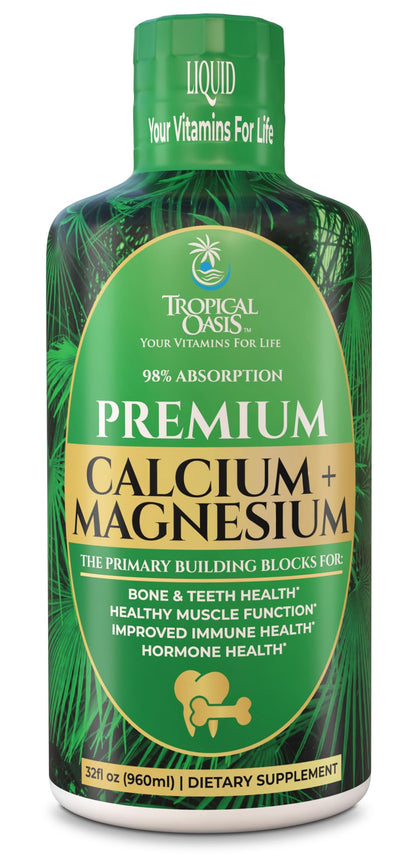 Tropical Oasis Liquid Calcium Magnesium – 98% Absorption – 32 Fl Oz (64 Serv)