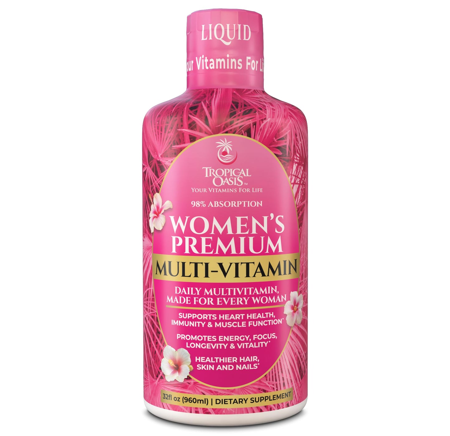 Tropical Oasis Premium Liquid Multivitamin for Women – Sugar Free, 98% Absorption, 32 Servings