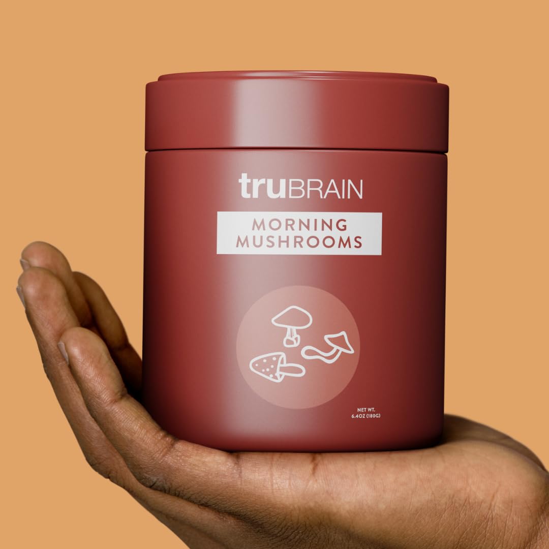 TruBrain Morning Mushrooms: Coffee Alternative with Superfoods & Adaptogens | USA-Grown Lion's Mane, Chaga, Cordyceps, Reishi