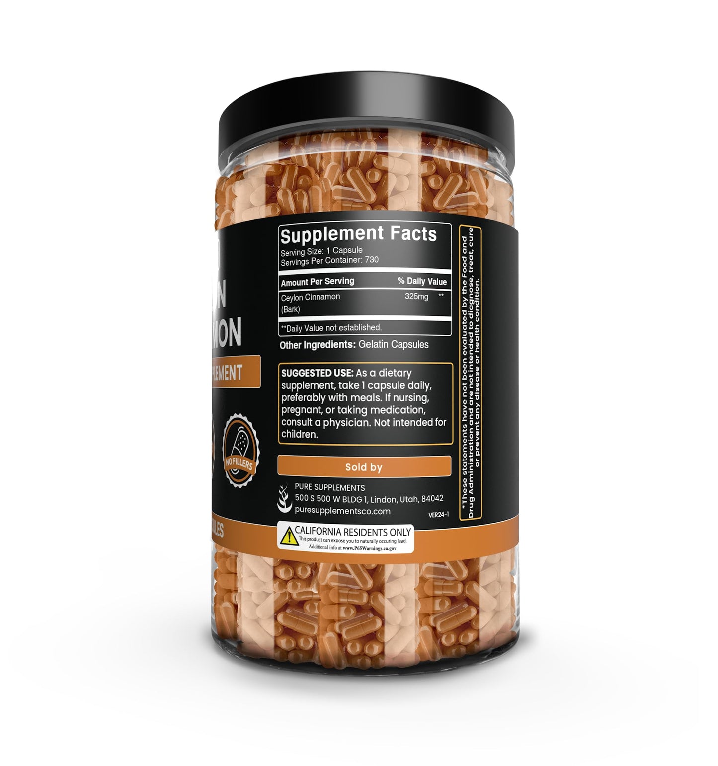 Ceylon Cinnamon Capsules 730 – Pure, Original Ingredients, Lab Verified