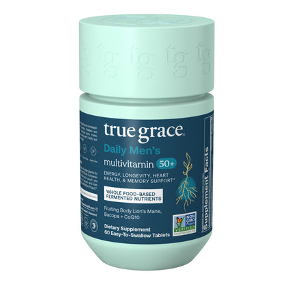 True Grace Daily Men’s Multivitamin 50+ | 60 Easy-to-Swallow Tablets | Immune, Energy, Longevity & Memory Support | Gluten Free, Soy Free, Vegan | 30 Servings
