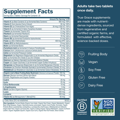 True Grace Daily Men’s Multivitamin 50+ | 60 Easy-to-Swallow Tablets | Immune, Energy, Longevity & Memory Support | Gluten Free, Soy Free, Vegan | 30 Servings