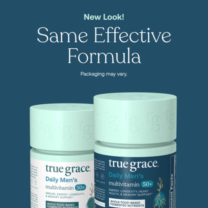 True Grace Daily Men’s Multivitamin 50+ | 60 Easy-to-Swallow Tablets | Immune, Energy, Longevity & Memory Support | Gluten Free, Soy Free, Vegan | 30 Servings