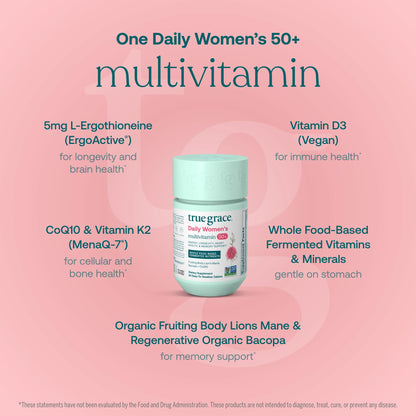 True Grace Daily Women's Multivitamin 50+ – 60 Easy-To-Swallow Tablets | Vegan, Gluten, Soy & Iron Free