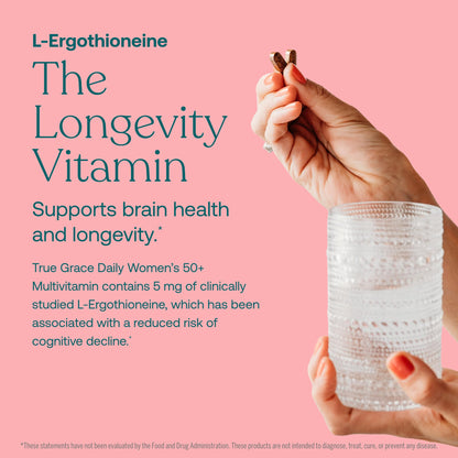 True Grace Daily Women's Multivitamin 50+ | 120 Tablets | Immune, Energy & Memory Support | Vegan, Gluten/Soy/Iron Free