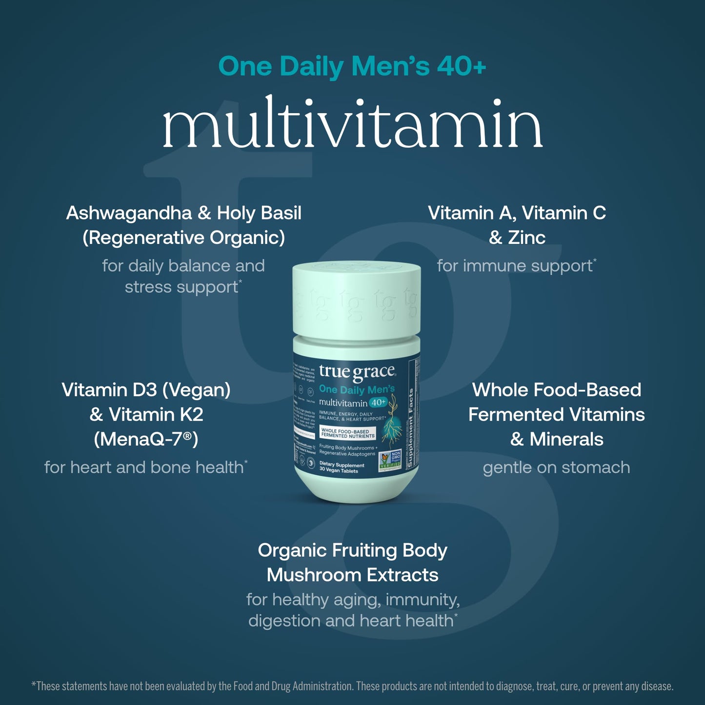 True Grace Men's 40+ Multivitamin – Fermented Minerals, Organic Adaptogens & Mushrooms