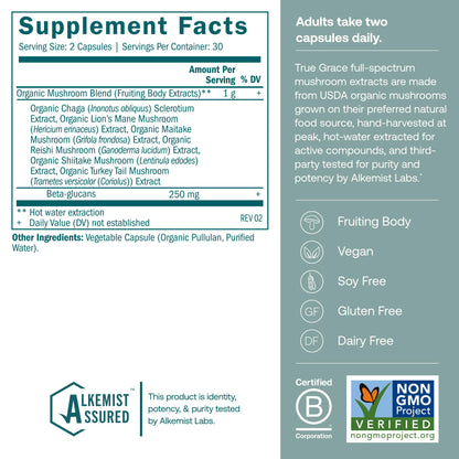 True Grace Mushroom Myco-Renew Blend - Organic Immune Support, 60 Count Capsules