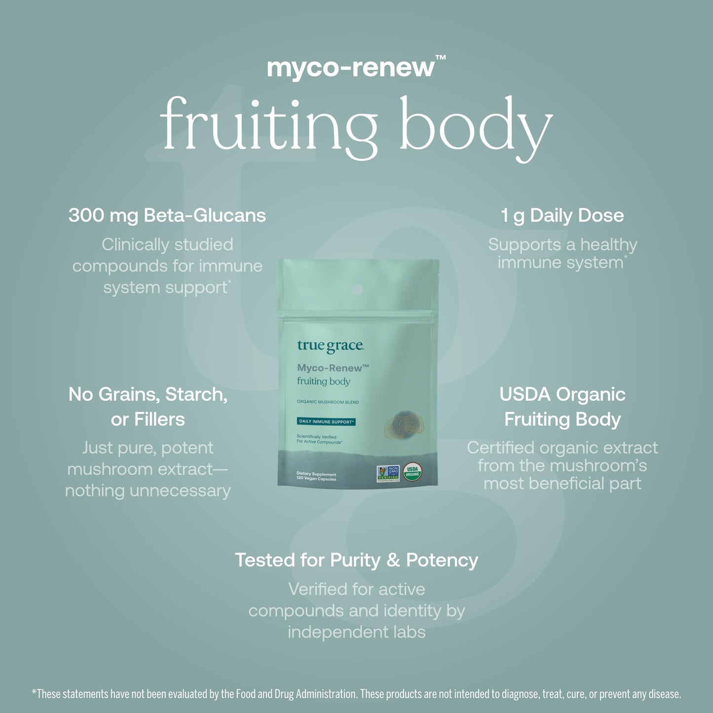 True Grace Mushroom Myco-Renew Blend Daily Immune Support - 120 Count Capsules - Organic