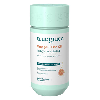 True Grace Omega-3 Fish Oil | 120 Softgels | 1400 mg EPA + DHA | Organic, Gluten Free, Soy Free