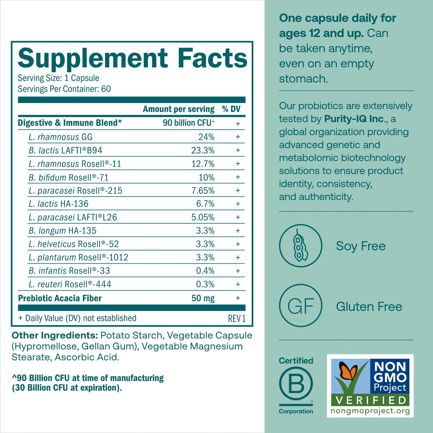 True Grace One Daily Probiotic - 60 Veg Capsules | 90B CFU | Gut & Immune Support